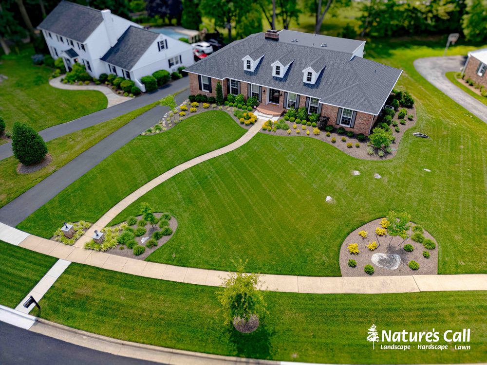 Aerial view of full-property landscaping transformation — Northern Delaware